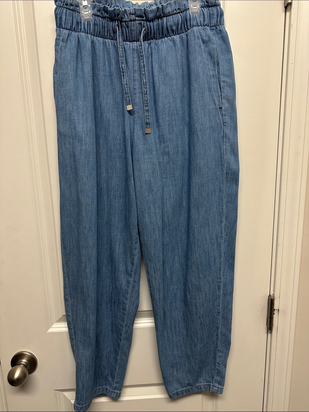ZARA Light Blue Drawstring Denim Jogger Pants